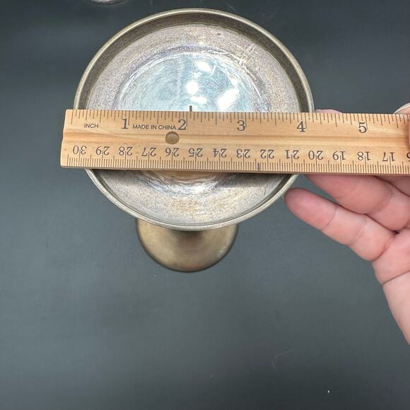 Vtg Tiered Pillar Candlesticks Distressed Black Wood Silverplate Base & Top S/3 - Picture 7 of 9